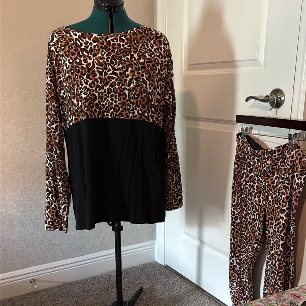 Lilly Pulitzer Leopard Print Leggings and Top Set - Black and Brown